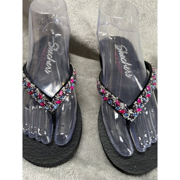 Skechers Yoga Foam Women’s 6.5 Sparkle Rhinestone Cushion Slip on Flip Flops - Picture 5 of 11